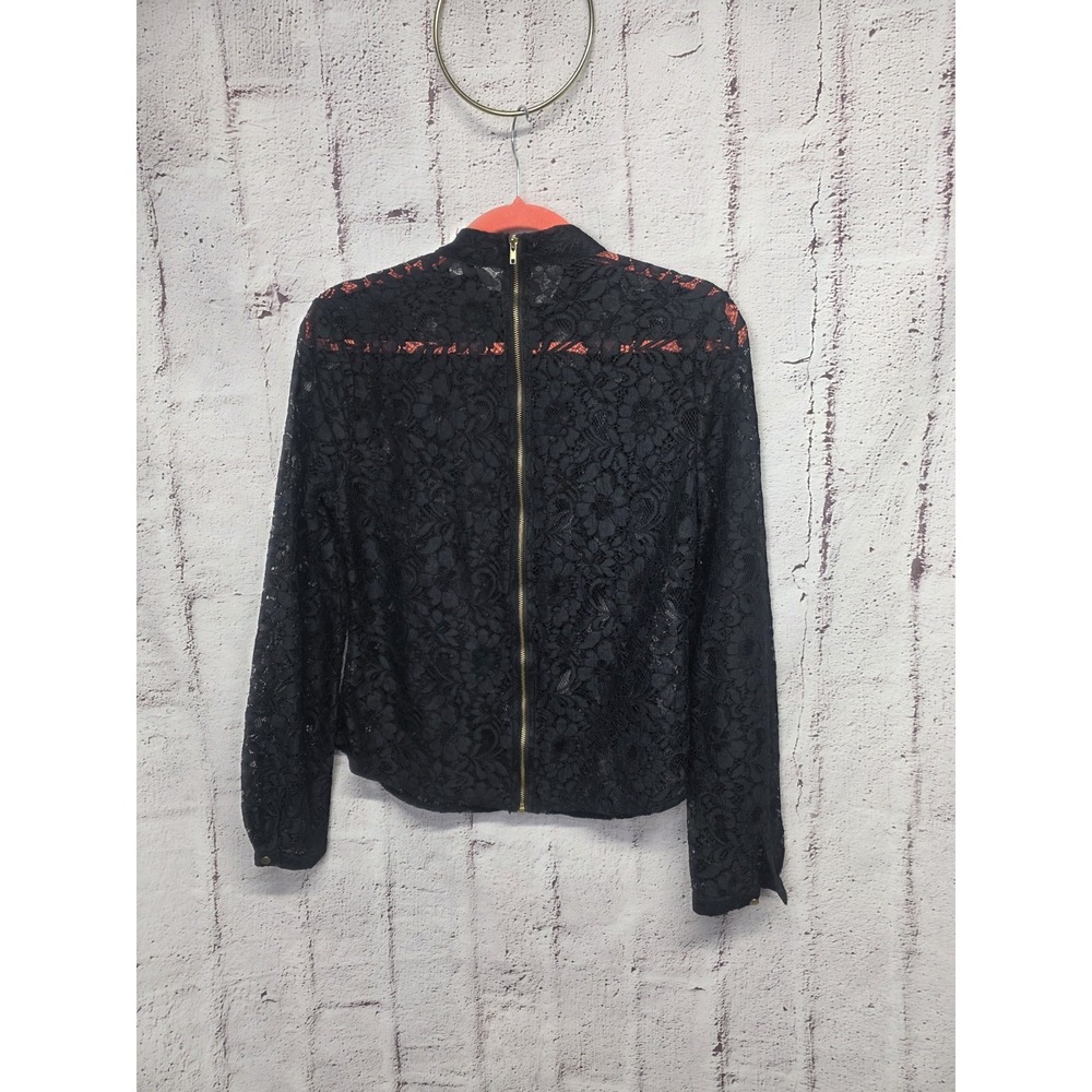 Justfab Black Lace Long Sleeve Top Blouse Women's Size S Elegant Back Full Zip - Picture 2 of 6